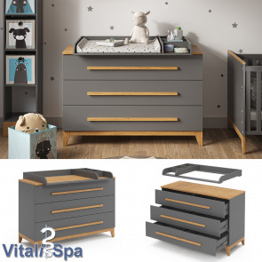 VitaliSpa Wickelkommode Malia XL 133 x 98 cm, Grau Eiche, Wickeltisch inkl. Wickelauflage