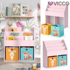 Vicco Kinderbücherregal Luigi 72 x 79 cm, Rosa, Kinderzimmerregal, mit Faltboxen