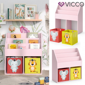 Vicco Kinderbücherregal Luigi 72 x 79 cm, Rosa, Kinderzimmerregal, mit Faltboxen