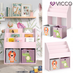 Vicco Kinderbücherregal Luigi 72 x 79 cm, Rosa, Kinderzimmerregal, mit Faltboxen