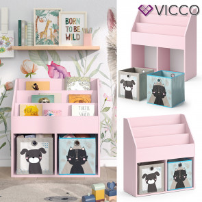 Vicco Kinderbücherregal Luigi 72 x 79 cm, Rosa, Kinderzimmerregal, mit Faltboxen