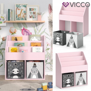 Vicco Kinderbücherregal Luigi 72 x 79 cm, Rosa, Kinderzimmerregal, mit Faltboxen