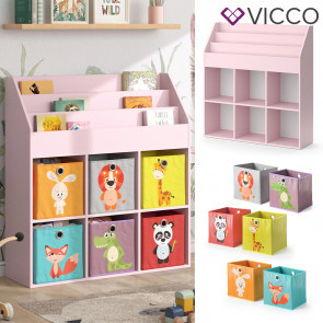 Vicco Kinderbücherregal Luigi 107 x 114 cm, Rosa, Kinderzimmerregal, Fächer, Faltboxen