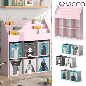 Vicco Kinderbücherregal Luigi 107 x 114 cm, Rosa, Kinderzimmerregal, Fächer, Faltboxen