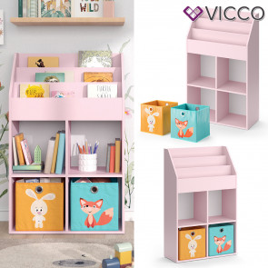 Vicco Kinderbücherregal Luigi 72 x 114 cm, Rosa, Kinderzimmerregal, offene Fächer, groß, Faltboxen