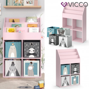 Vicco Kinderbücherregal Luigi 72 x 114 cm, Rosa, Kinderzimmerregal, offene Fächer, groß, Faltboxen