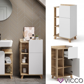 Vicco Unterschrank Karen 50 x 90 cm, Sonoma Weiß, schmaler Badschrank, Badezimmer, modern