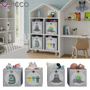 Vicco Faltboxen - 2er Set "Faultiere", 30 x 30 cm, Grau, Aufbewahrungsbox, abwaschbar