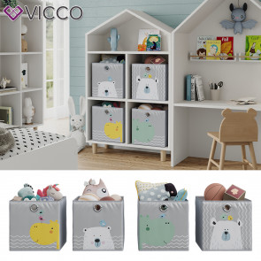 Vicco Faltboxen - 2er Set "Bär & Nilpferd", 30 x 30 cm, Grau, Aufbewahrungsbox, abwaschbar