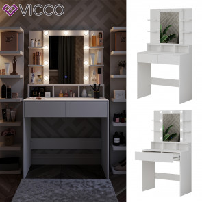 Vicco Schminktisch Taylor 80 x 146,5 cm Weiß modern LED Spiegel Frisiertisch