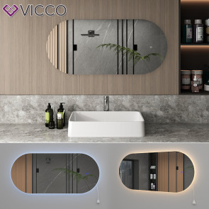 Vicco LED-Spiegel 110 x 50 cm, Wandspiegel zum Aufhängen, oval modern rahmenlos