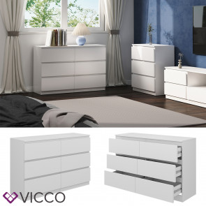 Vicco Kommode Calisto, Weiß 120 x 78,5 cm, mit 6 Schubfächer, Sideboard, Schrank