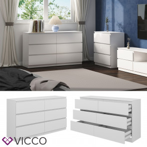 Vicco Kommode Calisto, Weiß 138 x 78,5 cm, mit 6 Schubfächer, Sideboard, Schrank