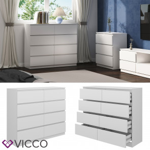 Vicco Kommode Calisto Weiß 120 x 101,5 cm mit 8 Schubfächer Sideboard Schrank