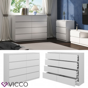 Vicco Kommode Calisto Weiß 138 x 101,5 cm mit 8 Schubfächer Sideboard Schrank