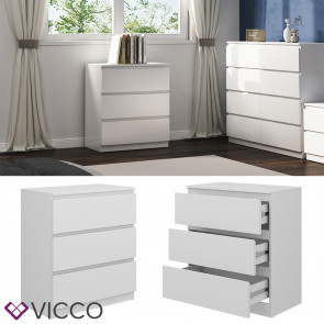 Vicco Kommode Calisto, Weiß 70 x 78,5 cm, mit 3 Schubfächer, Highboard, Schrank