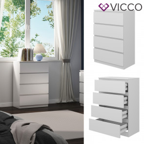 Vicco Kommode Calisto, Weiß 70 x 102 cm, mit 4 Schubfächer, Schrank, Wohnzimmer