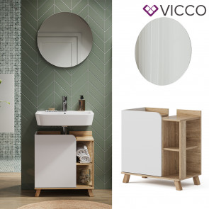 Vicco Badmöbel-Set Karen, Sonoma Weiß, moderne Badezimmerserie, 2 Farben, Waschtischunterschrank, Badspiegel