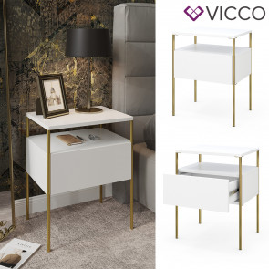 Vicco Nachtschrank Mira Weiß Gold 40 x 50 cm Schublade Ablage Nachtkommode