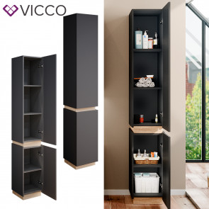 Vicco Hochschrank Badschrank Badezimmerschrank Gloria Anthrazit Sonoma 33 x 198 cm modern Badezimmer 2 Türen 5 Fächer