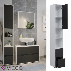 Vicco Hochschrank Maltin Weiß Anthrazit 30 x 189 cm Badezimmer