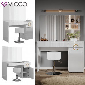 Vicco Schminktisch Adela Weiß Hochglanz, 115 x 76,4 cm mit Spiegel, Hocker