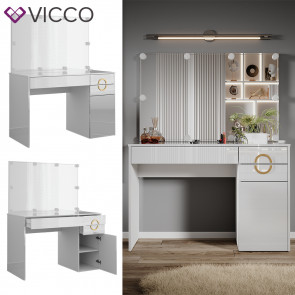 Vicco Schminktisch Adela Weiß Hochglanz, 115 x 76,4 cm mit Spiegel, LED