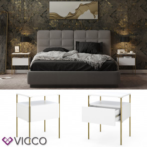 Vicco Nachtschrank Mira Weiß Gold 40 x 50 cm 2er Set Ablage Nachtkommode modern