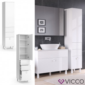 Vicco Hochschrank Sola 40,2 x 192,4 cm Weiß Badezimmer Badschrank modern