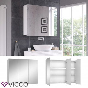 Vicco Spiegelschrank Sola 100 x 79,8 cm, Weiß, Schrank mit 3 Türen, Badezimmer