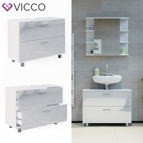Vicco Waschtischunterschrank Waschbeckenunterschrank Ilias Weiß Hochglanz 80,2 x 60,8 cm Badezimmer