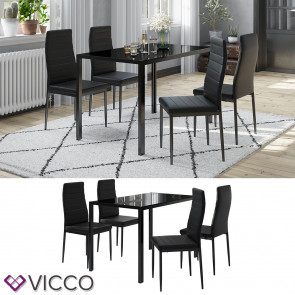 Vicco "Grand Metall", moderne Essgruppe mit Esszimmertisch und 4 Essstühle, Schwarz