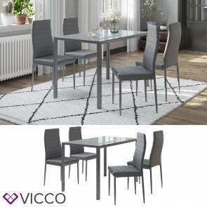 Vicco "Grand Metall", moderne Essgruppe mit Esszimmertisch und 4 Essstühle, Grau