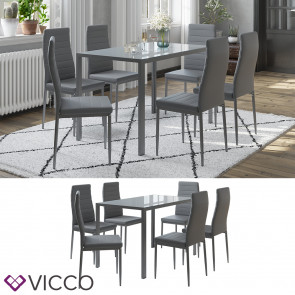 Vicco "Grand Metall", moderne Essgruppe mit Esszimmertisch und 6 Essstühle, Grau