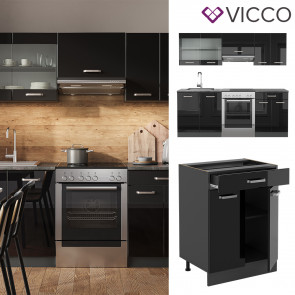 Vicco Küchenzeile R-Line Solid Anthrazit Schwarz 200 cm modern Küchenschränke Küchenmöbel