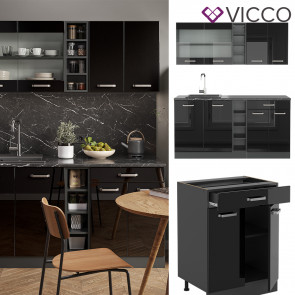 Vicco Küchenzeile R-Line Solid Anthrazit Schwarz 160 cm modern Küchenschränke Küchenmöbel