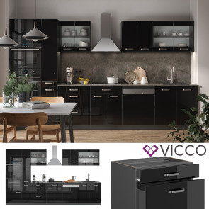 Vicco Küchenzeile R-Line Solid Anthrazit Schwarz 350 cm modern Küchenschränke Küchenmöbel