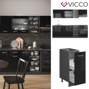 Vicco Küchenzeile R-Line Solid Anthrazit Schwarz 240 cm modern Küchenschränke Küchenmöbel