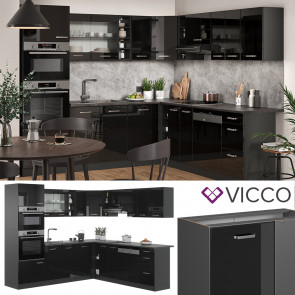 Vicco Eckküche R-Line Solid Anthrazit Schwarz 247x237 cm modern Küchenschränke Küchenmöbel