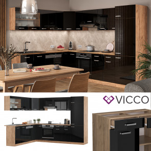 Vicco Eckküche R-Line Solid Eiche Schwarz 287x227 cm modern Küchenschränke Küchenmöbel