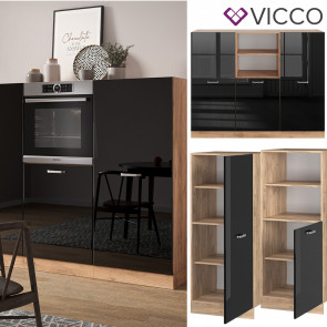 Vicco Küchenzeile R-Line Solid Eiche Schwarz 180 cm modern Küchenschränke Küchenmöbel