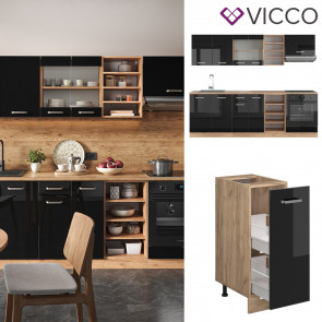 Vicco Küchenzeile R-Line Solid Eiche Schwarz 240 cm modern Küchenschränke Küchenmöbel