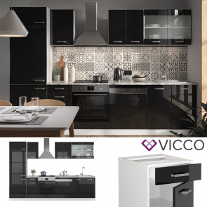 Vicco Küchenzeile R-Line Solid Weiß Schwarz 300 cm modern Küchenschränke Küchenmöbel Arbeitsplatte