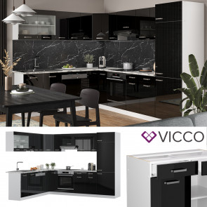 Vicco Eckküche R-Line Solid Weiß Schwarz 287x227 cm Arbeitsplatte modern Küchenschränke Küchenmöbel