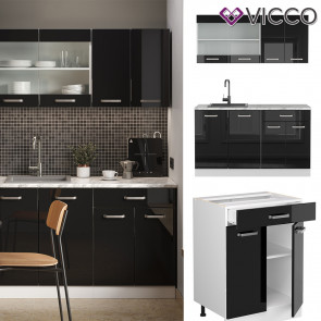 Vicco Küchenzeile R-Line Solid Weiß Schwarz 140 cm Arbeitsplatte modern Küchenschränke Küchenmöbel