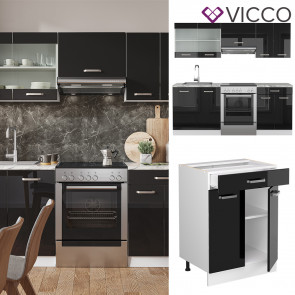 Vicco Küchenzeile R-Line Solid Weiß Schwarz 200 cm modern Küchenschränke Küchenmöbel