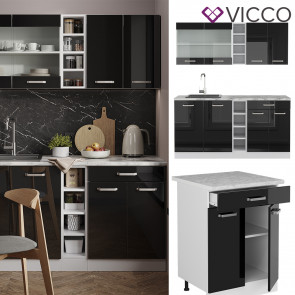 Vicco Küchenzeile R-Line Solid Weiß Schwarz 160 cm Arbeitsplatte modern Küchenschränke Küchenmöbel