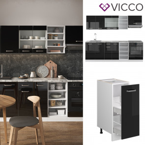 Vicco Küchenzeile R-Line Solid Weiß Schwarz 240 cm Arbeitsplatte modern Küchenschränke Küchenmöbel