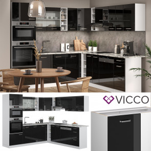 Vicco Eckküche R-Line Solid Weiß Schwarz 247x237 cm Arbeitsplatte modern Küchenschränke Küchenmöbel