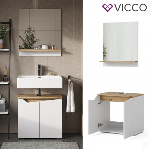 Vicco Badmöbel-Set Marelle Weiß Artisan moderne Serie Badezimmer dekorative Front Waschtischunterschrank Badspiegel